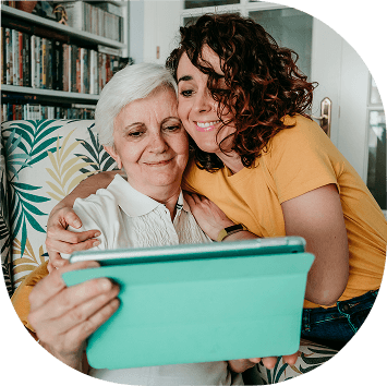 Senior woman and daughter at home